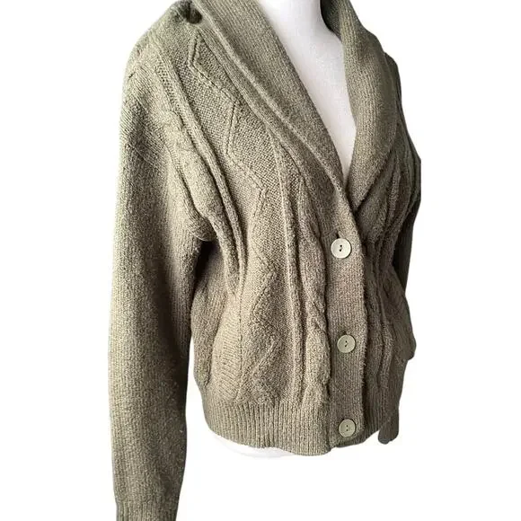 Anthropologie Pilcro cable knit shawl collar cardigan sweater olive Women S Knit - Picture 2 of 16